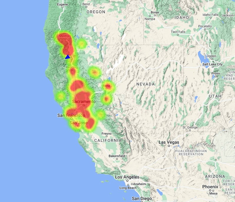 northern california fireball heatmap november 5 2022