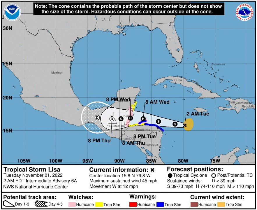 tropical storm lisa nhc fcst 06z november 1 2022