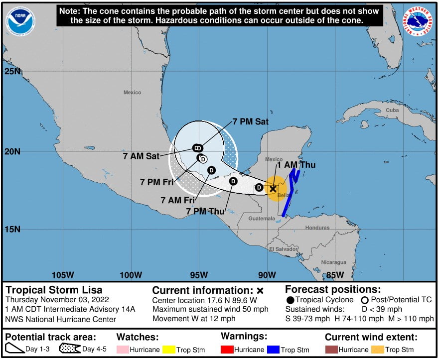 tropical storm lisa nhc fcst 06z november 2 2022