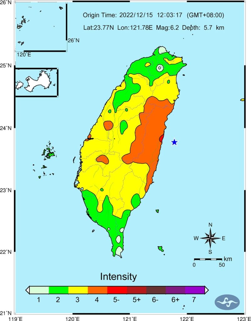 m6-2 earthquake taiwan december 15 2022 cwb intensity