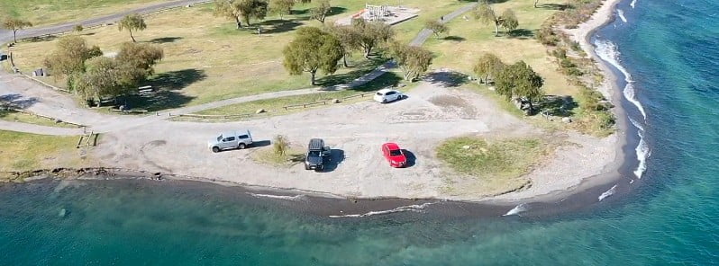 About 20 m (65 feet) of foreshore disappears during a swarm of earthquakes at Taupo volcano, New Zealand