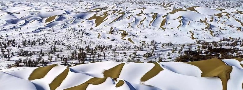 Rare snowfall blankets the Taklimakan Desert of northwest China's Xinjiang Uygur Autonomous Region January 17 2023