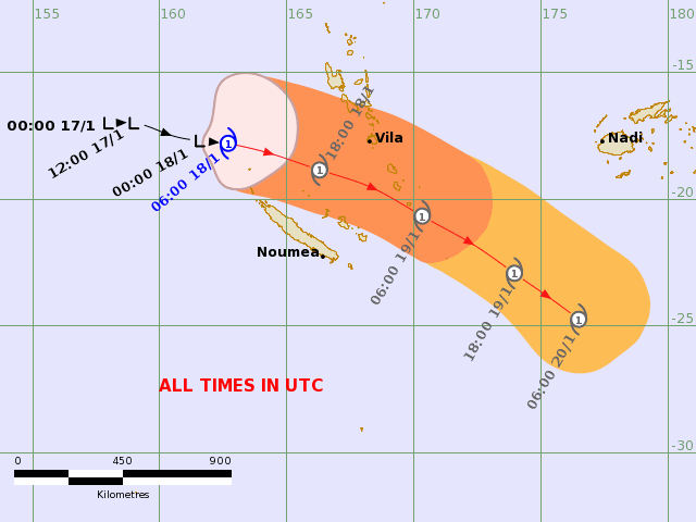 TC irene rmsc fiji threat map 0727 UTC Wednesday 18 January 2023