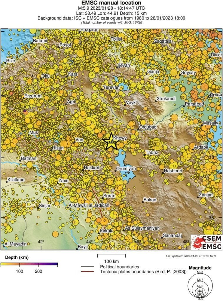 northern iran M5.9 earthquake january 28 2023 emsc regional seismicity