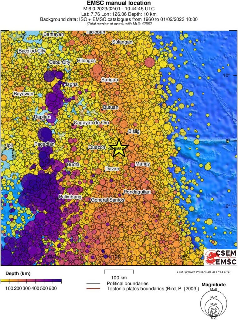 M6.0 mindanao philippines earthquake february 1 2023 emsc regional seismicity
