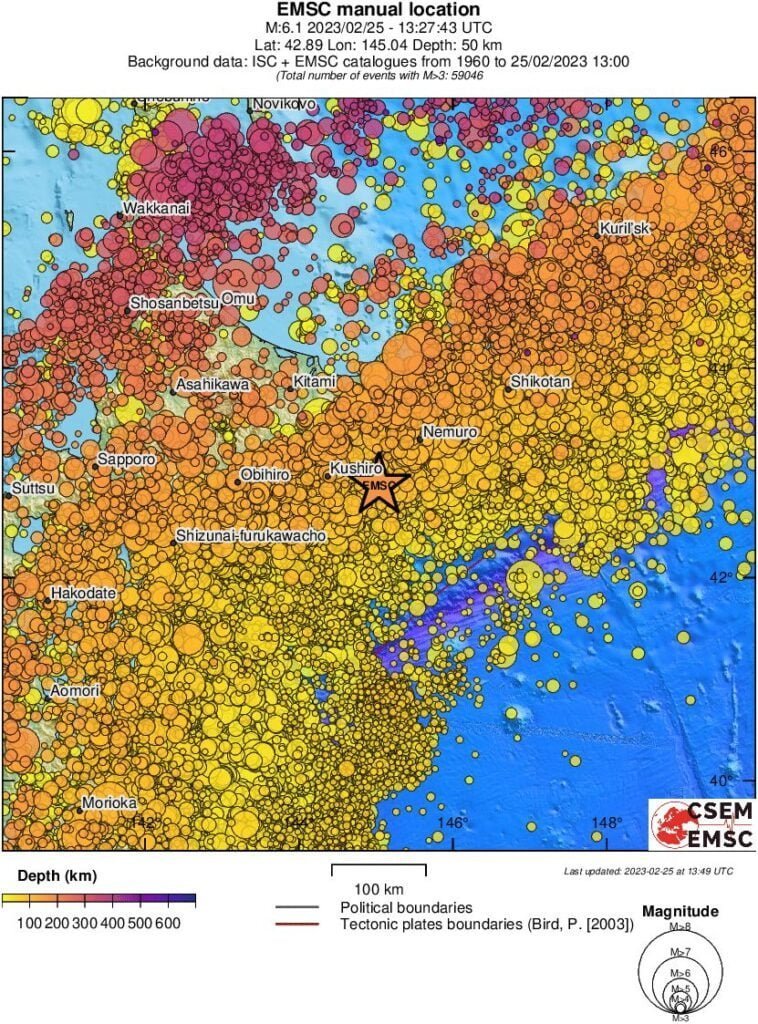 hokkaido japan m6.1 earthquake february 25 2023 EMSC rs