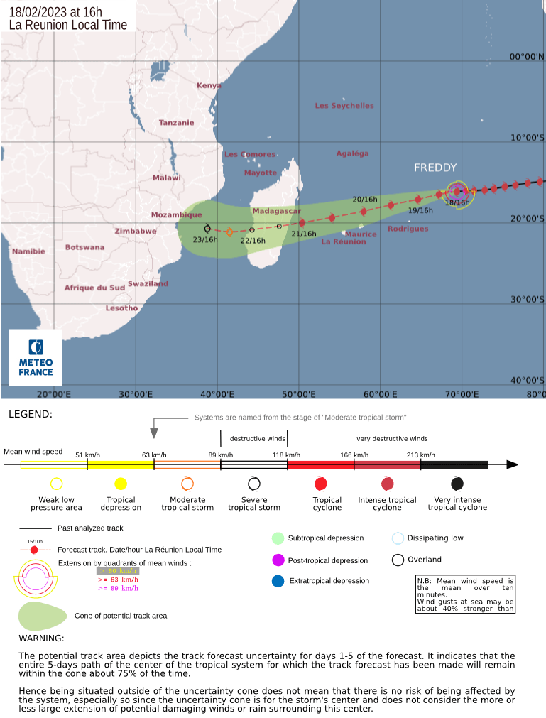tropical cyclone freddy february 18 2023 16lt rsmc la reunion forecast track