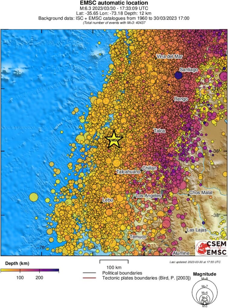m6.4 earthquake chile march 30 2023 emsc regional seismicity