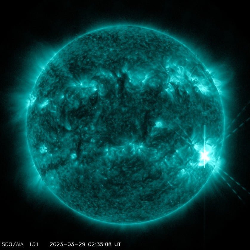 x1.2 solar flare march 29 2023 aia 131 bg