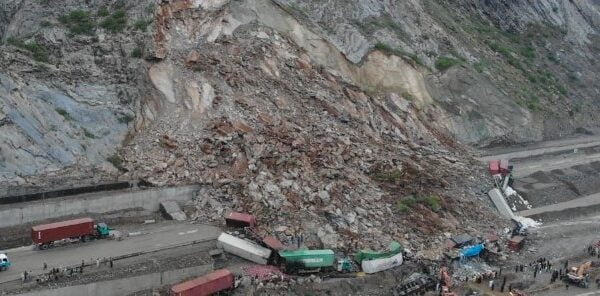 Massive landslide caused by lightning hits Pakistan, burying about two dozen trucks f