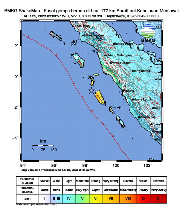 indonesia earthquake m7.3 april 24 2023 bmkg shakemap