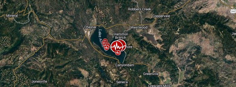 Lake Almanor earthquakes may 11 and 12 2023 location map