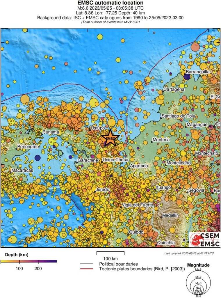 M6.6 earthquake Panama-Colombia may 25 2023 emsc rs