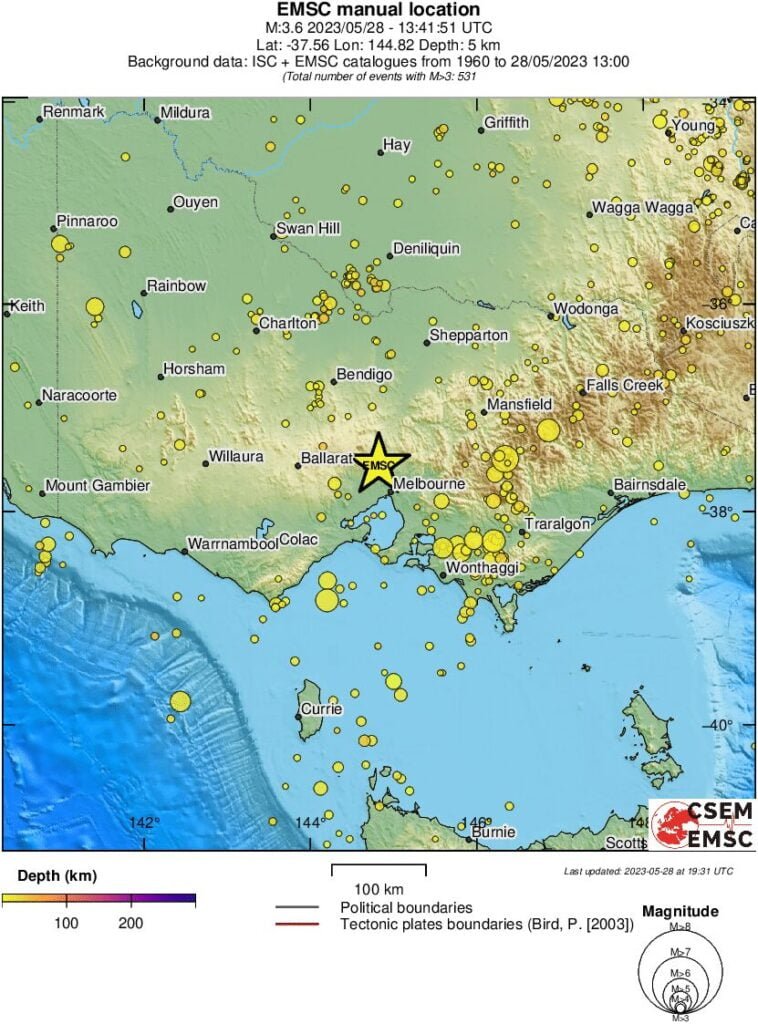 m3.8 earthquake melbourne australia may 28 2023 emsc regional seismicity