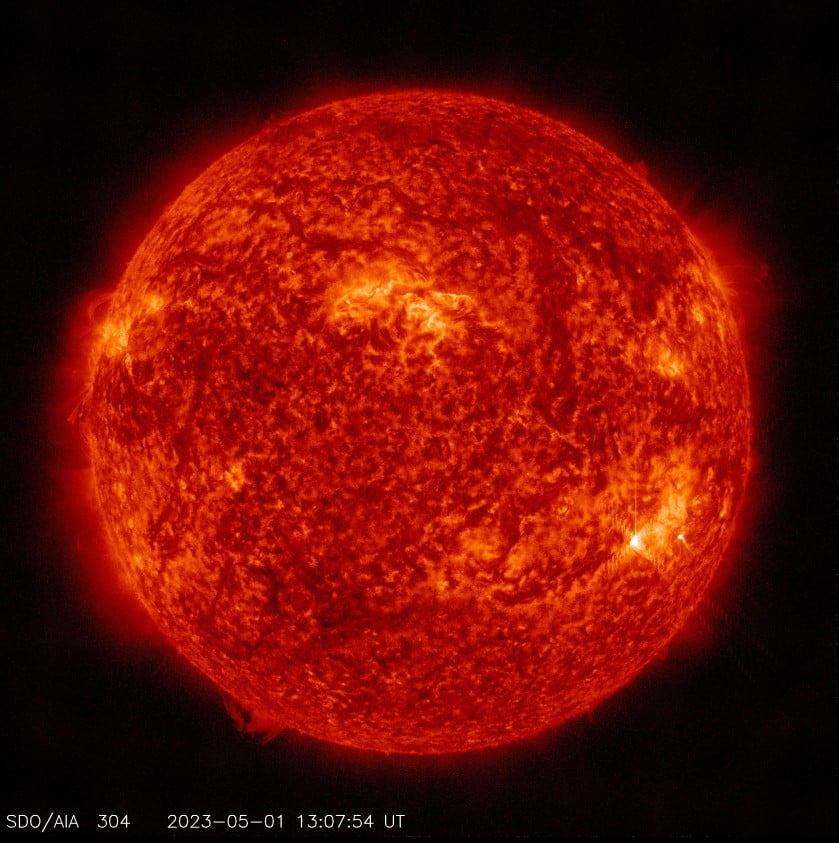 M7.1 solar flare on May 1, 2023. Credit: NASA SDO/AIA 304, The Watchers