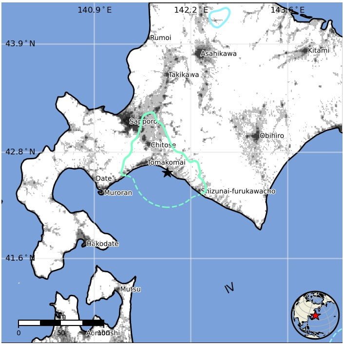 hokkaido japan earthquake location m6.2 june 11 2023 usgs epe