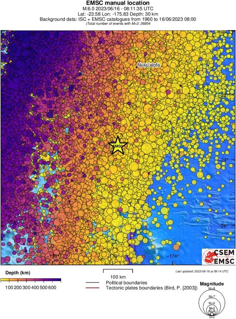 m6.0 earthquake tonga region june 16 2023 regional seismicity