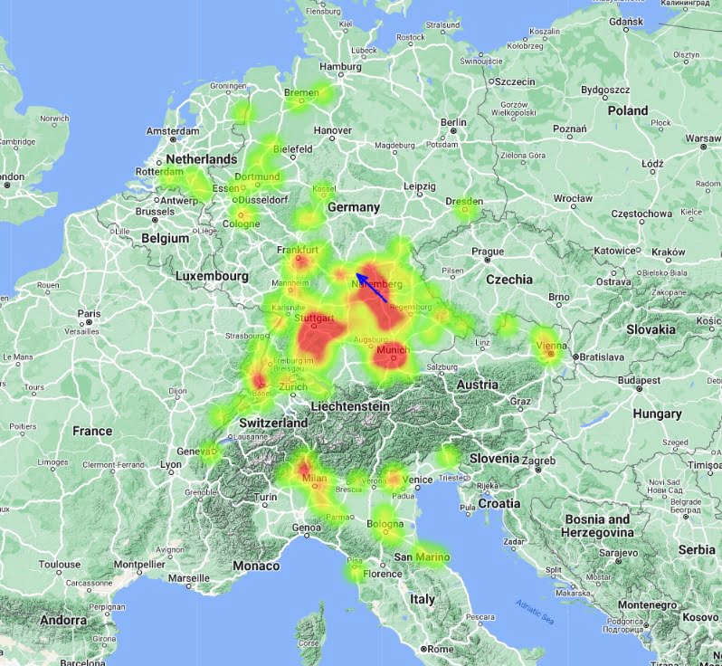 southern germany fireball june 26 2023 heatmap