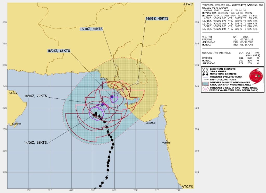 tropical cyclone biparjoy jtwc forecast track 09z june 14 2023