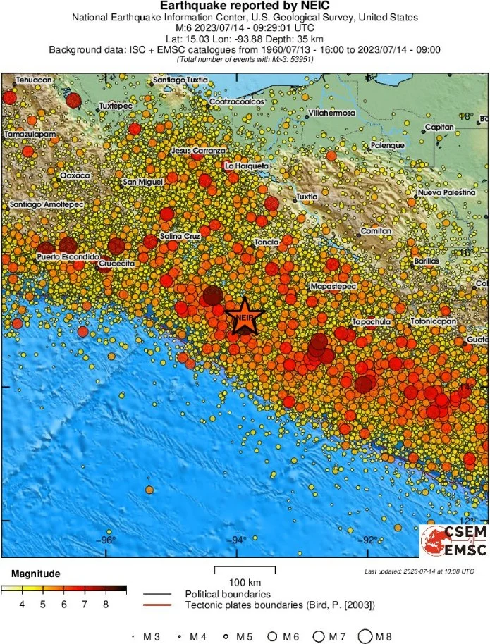 mexico m6.4 earthquake july 14 2023 emsc regional seismicity