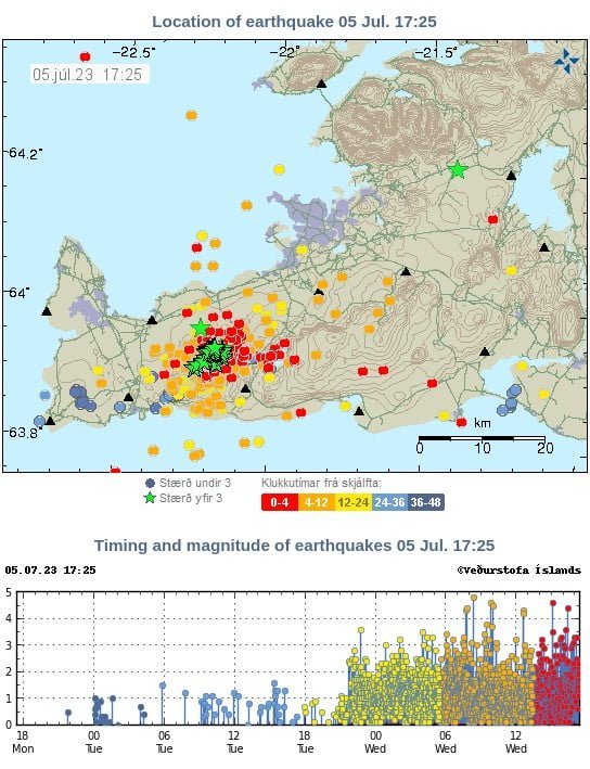 reykjanes peninsula earthquakes 48 hours to 1725z july 5 2023