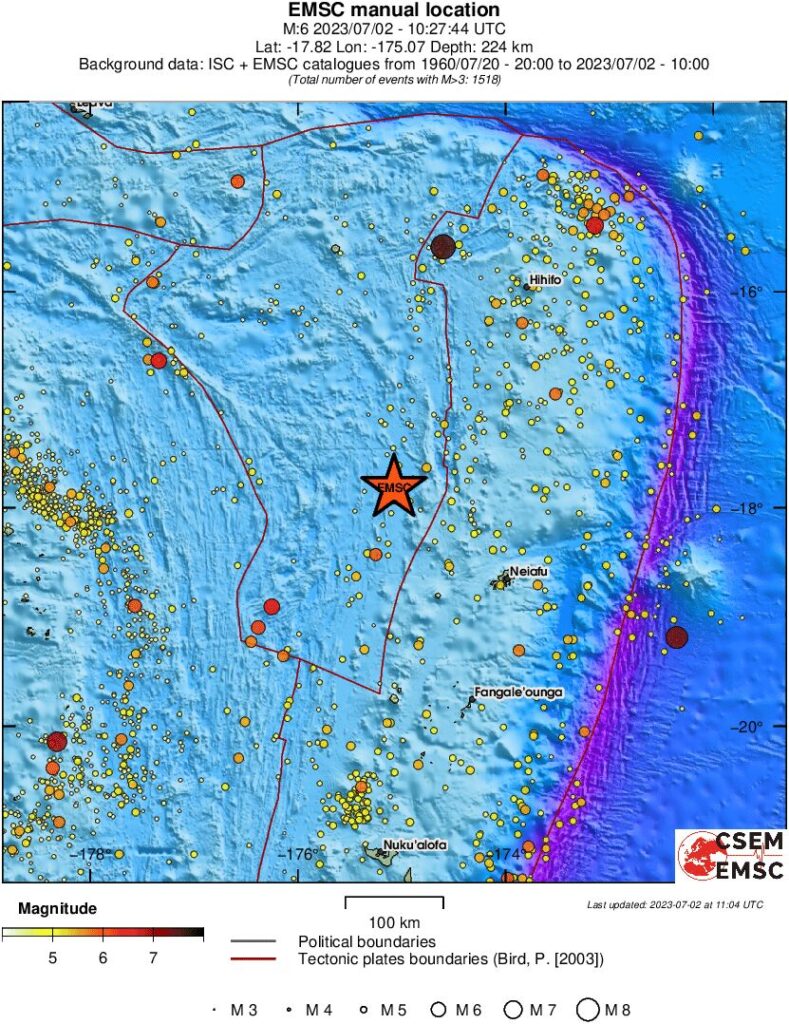 tonga m6.9 earthquake july 2 2023 emsc regional seismicity