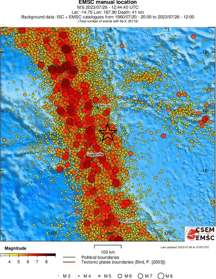 vanuatu M6.4 earthquake july 26 2023 emsc regional seismicity
