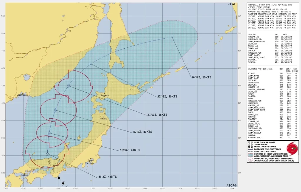 tropical cyclone lan jtwc fcst 15z august 15 2023