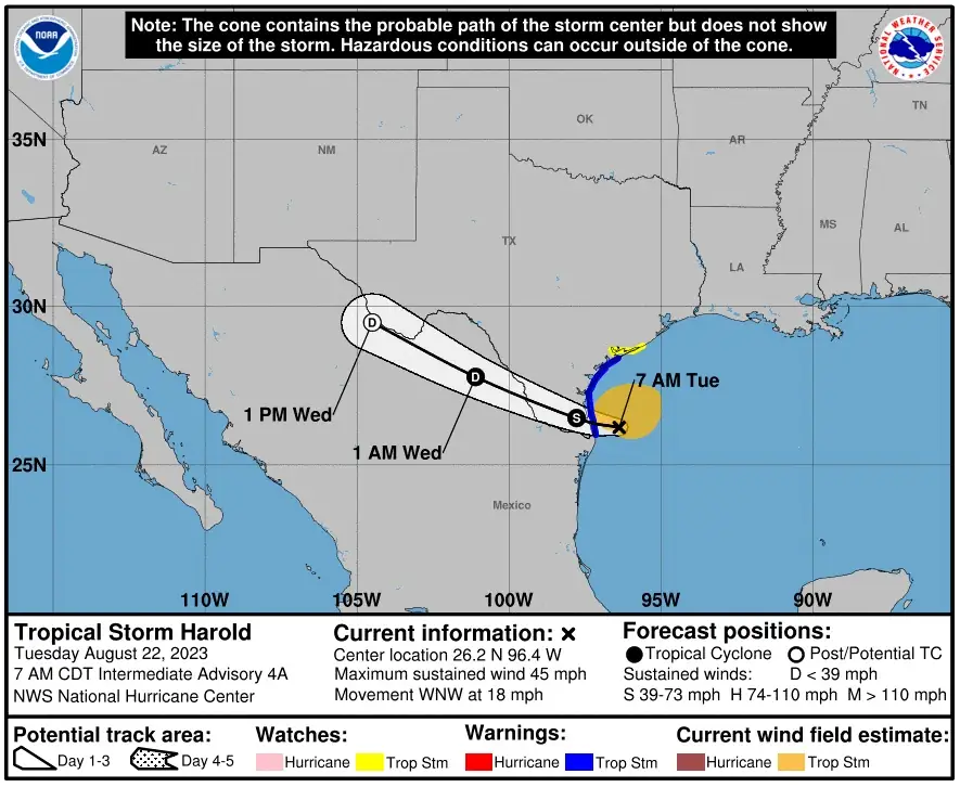 tropical storm harold nhc fcst 12z august 22 2023.opti
