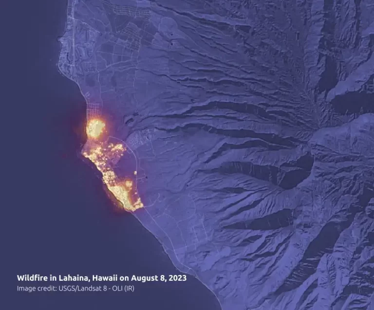 wildfire in lahaina hawaii on august 8 2023 landsat 8 satellite image