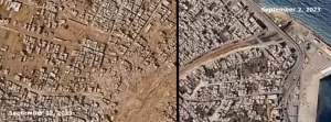 High-resolution satellite images of the port city of Derna after massive floods, Libya