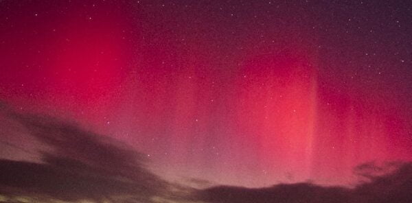 Rare red auroras seen as far south as France - photo by Chris Walker via SpaceWeather