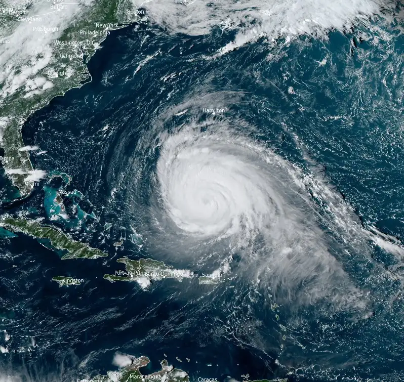 satellite image of hurricane lee at 1950z september 12 2023