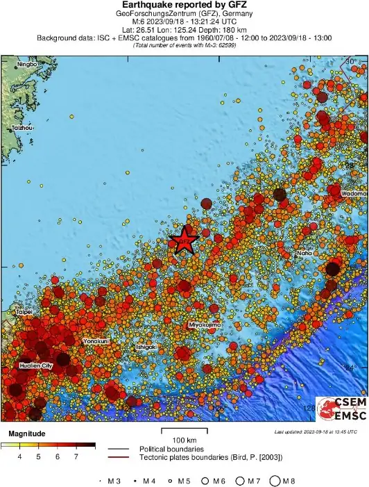 m6.4 earthquake west of okinawa september 18 2023 emsc regional seismicity