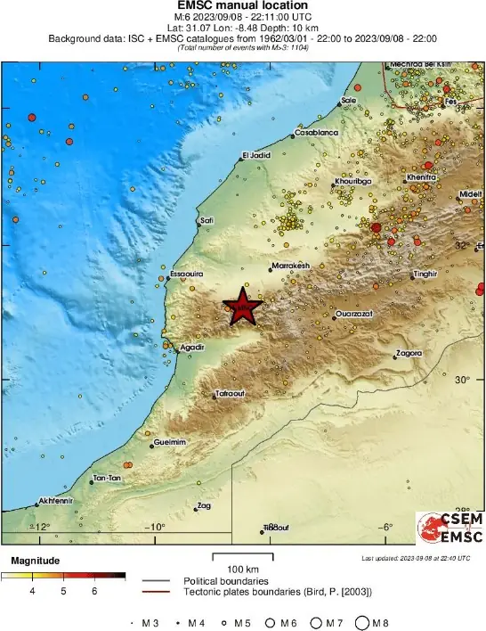 m6.8 earthquake morocco september 8 2023 emsc regional seismicity