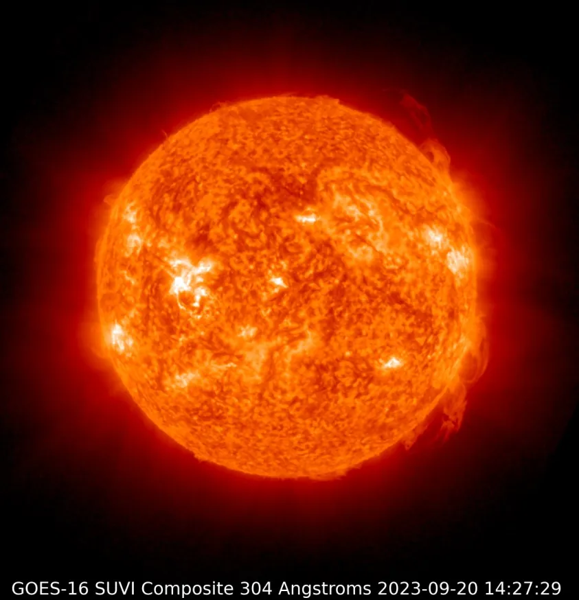 m8.2 solar flare september 20 2023 goes-16 aia304 bg