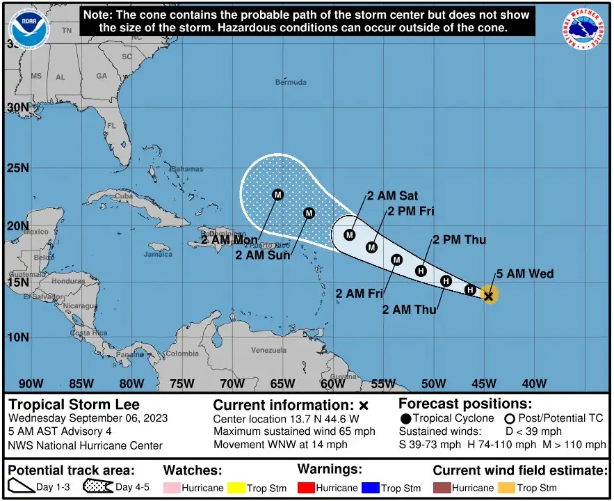 tropical storm lee nhc fcst 09z september 5 2023