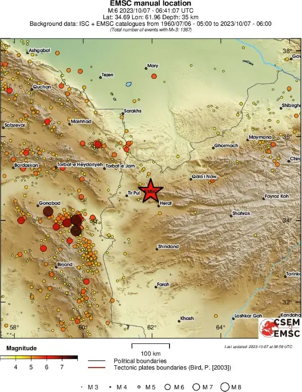 afghanistan earthquakes october 7 2023 regional seismicity