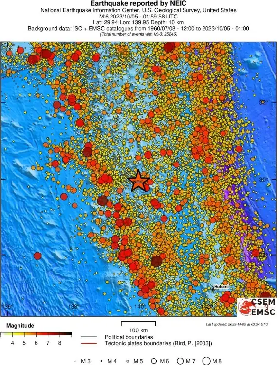 izu islands japan m6.6 earthquake october 5 2023 emsc regional seismicity