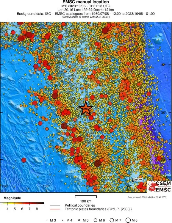 izu islands m6.2 earthquake october 6 2023 regional seismicity