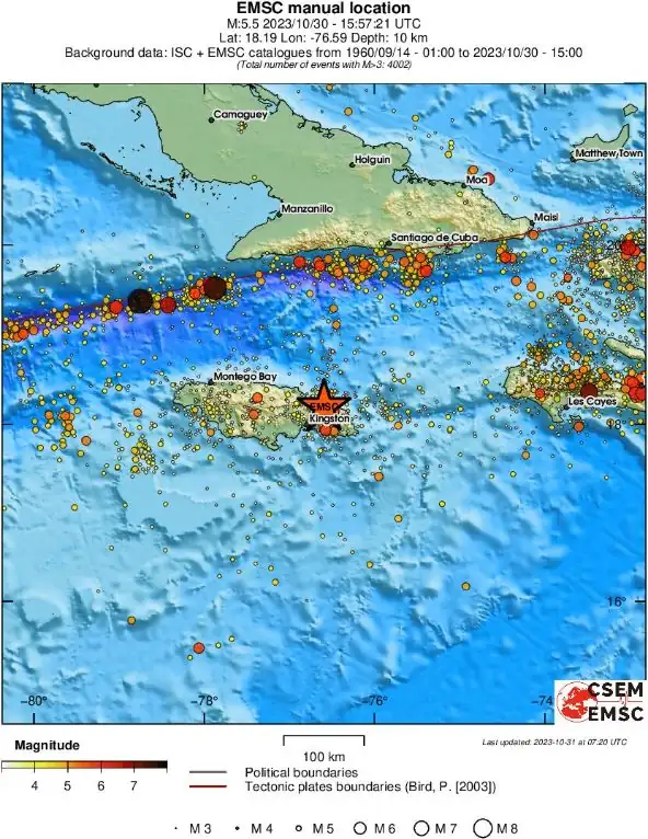 m5.4 earthquake jamaica october 30 2023 emsc regional seismicity