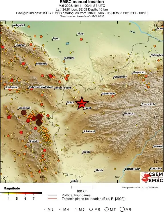 m6.3 earthquake western afghanistan october 11 2023 emsc regional seismicity