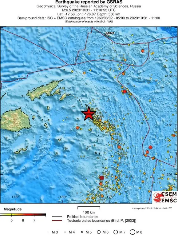 m6.4 earthquake fiji region october 31 2023 regional seismicity