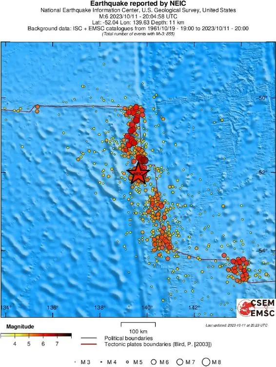 m6.4 earthquake west of macquarie island october 11 2023 emsc regional seismicity