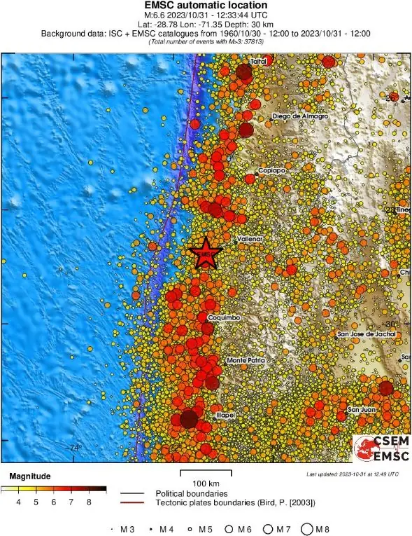 m6.7 earthquake central chile october 31 2023 emsc regional seismicity