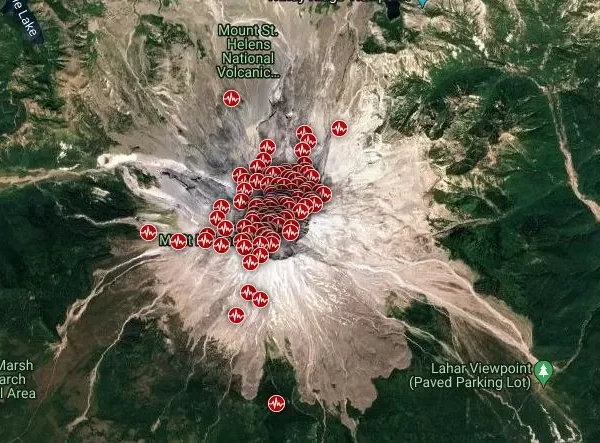 mount st. helens earthquakes october 1 - 30 2023 data source IRIS