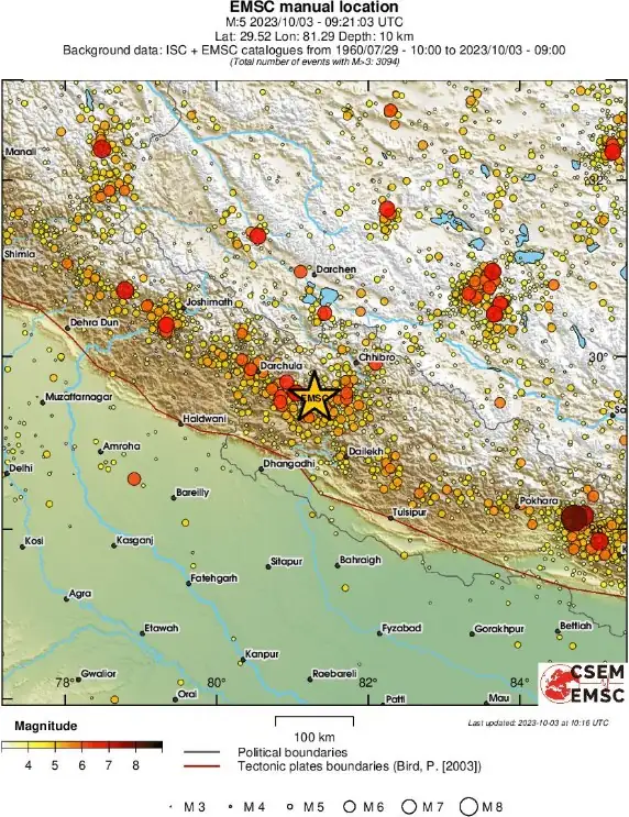 nepal earthquake october 3 2023 usgs regional seismicity