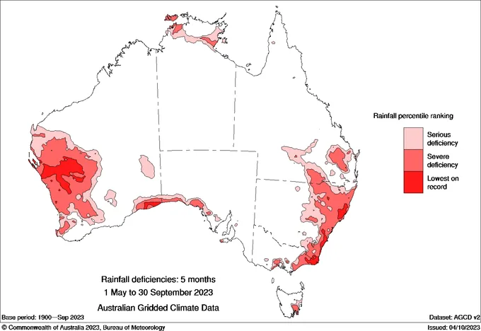 rainfall deficiencies may 1 to september 30 2023 australia
