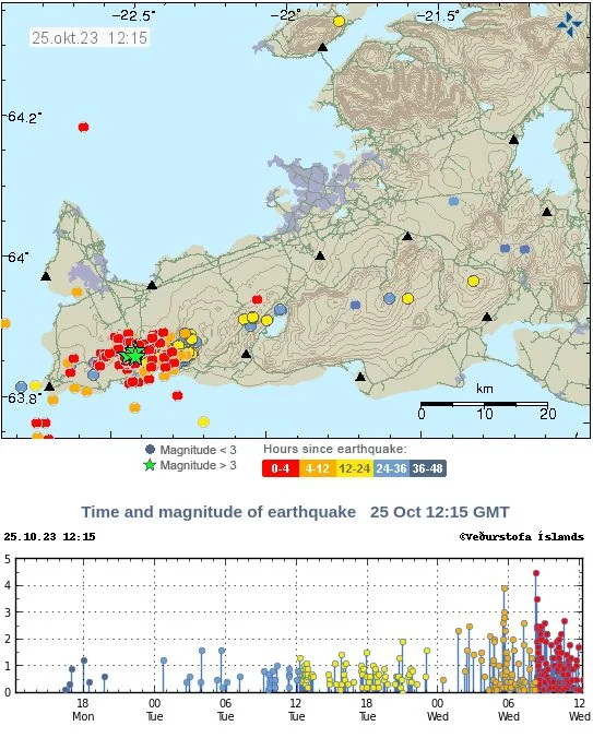 reykjanes peninsula iceland earthquake october 23 - 25 2023