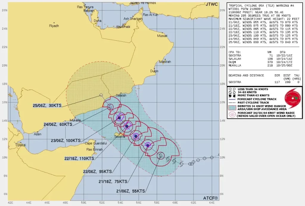 tropical cyclone tej jtwc fcst track 09z october 21 2023
